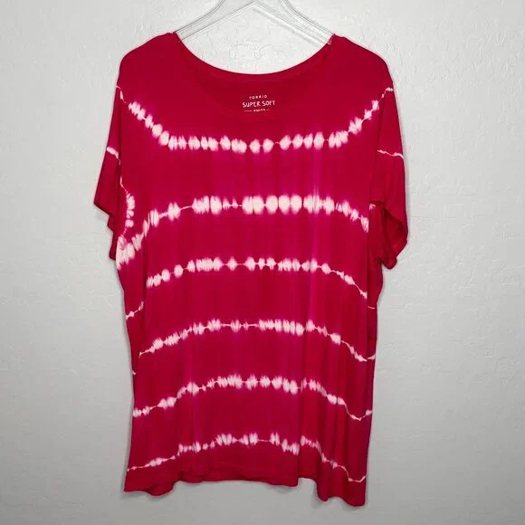 Torrid Pink White Tie Dye Short Sleeve T-Shirt 3 3X 22/24 - Picture 2 of 6